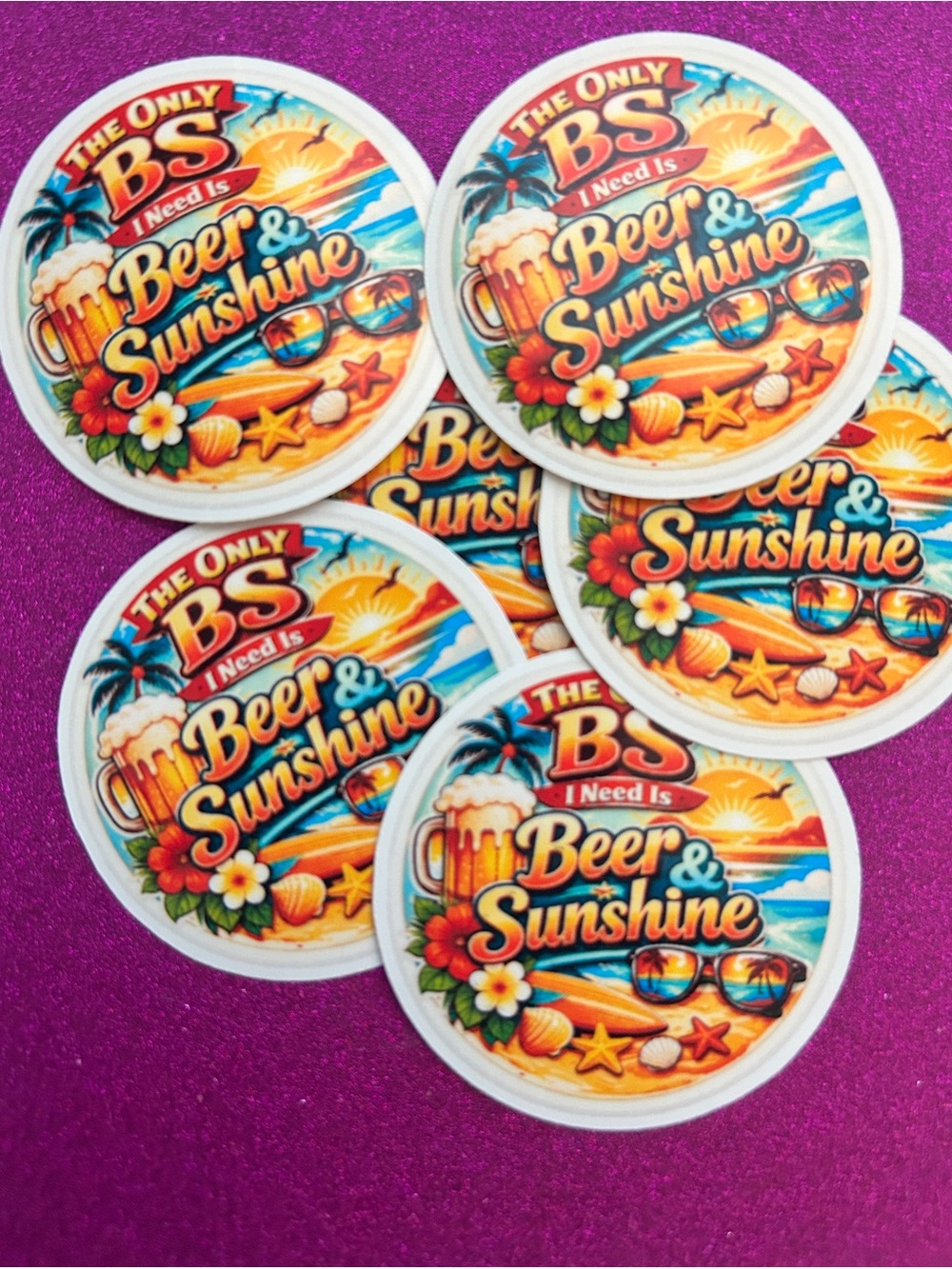 Beer & Sunshine Round Sticker Pack - Colorful Tropical Design
